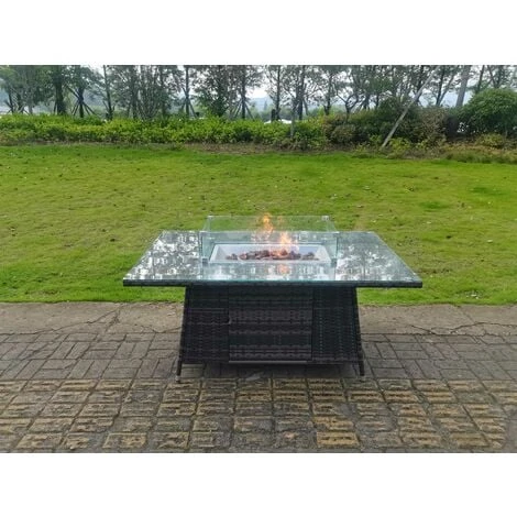 Fimous Dark Grey Mixed Rattan Fire Pit Table Dining Table Gas Heater Burner Garden Furniture Accessory Patio 5 Fimous Dark Grey Mixed Rattan Fire Pit Table Dining Table Gas Heater Burner Garden Furniture Accessory Patio - Image 3