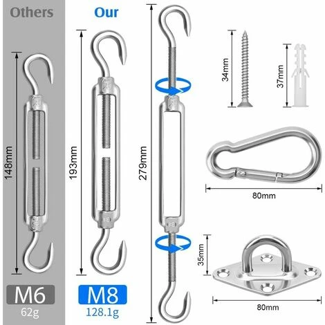 GTA Heavy Duty M8 Shade Sail Fixing Kit 304 Stainless Steel Triangle & Square Canopy Fixing Kit Accessory Kit 4 GTA Heavy Duty M8 Shade Sail Fixing Kit 304 Stainless Steel Triangle & Square Canopy Fixing Kit Accessory Kit - Image 2