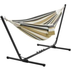 Yaheetech Double Hammock Bed & Stand Indoor/Outdoor, Desert Stripe