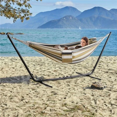 Yaheetech Double Hammock Bed & Stand Indoor/Outdoor, Desert Stripe 4 Yaheetech Double Hammock Bed & Stand Indoor/Outdoor, Desert Stripe - Image 2