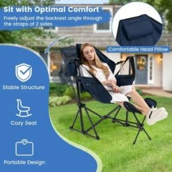 Hammock Camping Chair Folding Camping Swinging Chair W/ Retractable Footrest -Outdoor Furniture Store 85673043 4