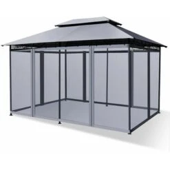 2-Tier Patio Gazebo Outdoor Tent Canopy Shelter W/ Removable Netting Sidewall