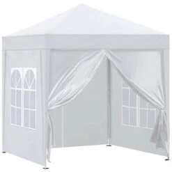 Gazebo, 3x3m Pop Up Party Tent With Side Panels, Waterproof Marquee, White