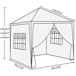 Gazebo, 3x3m Pop Up Party Tent With Side Panels, Waterproof Marquee, White -Outdoor Furniture Store 85702291 3
