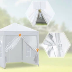 Gazebo, 3x3m Pop Up Party Tent With Side Panels, Waterproof Marquee, White -Outdoor Furniture Store 85702291 4