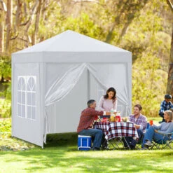 Gazebo, 3x3m Pop Up Party Tent With Side Panels, Waterproof Marquee, White -Outdoor Furniture Store 85702291 5