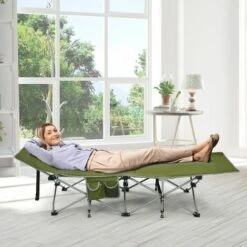 Portable Folding Camping Cot Steel Frame Single Person Military Sleeping Bed -Outdoor Furniture Store 85784411 4
