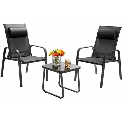 3PCS Patio Bistro Set Conversation Furniture Coffee Table And 2 Stackable Chair 3 3PCS Patio Bistro Set Conversation Furniture Coffee Table And 2 Stackable Chair