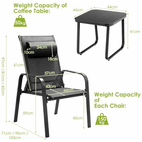 3PCS Patio Bistro Set Conversation Furniture Coffee Table And 2 Stackable Chair 4 3PCS Patio Bistro Set Conversation Furniture Coffee Table And 2 Stackable Chair - Image 2