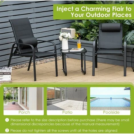 3PCS Patio Bistro Set Conversation Furniture Coffee Table And 2 Stackable Chair 7 3PCS Patio Bistro Set Conversation Furniture Coffee Table And 2 Stackable Chair - Image 5