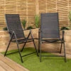 2 X Multi Position High Back Reclining Garden / Outdoor Folding Chair In Black
