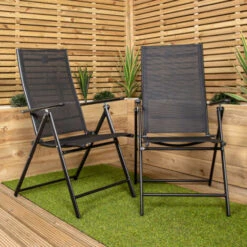 2 X Multi Position High Back Reclining Garden / Outdoor Folding Chair In Black