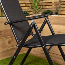 2 X Multi Position High Back Reclining Garden / Outdoor Folding Chair In Black -Outdoor Furniture Store 85805112 5