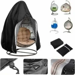 Egg Patio Hanging Egg Chair Cover Outdoor Swing Egg Chair Cover Waterproof Anti-dust With Zipper 210D Oxford Fabric Veranda Garden Lawn Chair Protector Furniture Accessory 115x190cm (Black)
