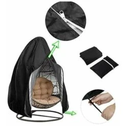 Egg Patio Hanging Egg Chair Cover Outdoor Swing Egg Chair Cover Waterproof Anti-dust With Zipper 210D Oxford Fabric Veranda Garden Lawn Chair Protector Furniture Accessory 115x190cm (Black) -Outdoor Furniture Store 85886365 3