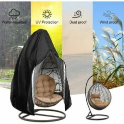 Egg Patio Hanging Egg Chair Cover Outdoor Swing Egg Chair Cover Waterproof Anti-dust With Zipper 210D Oxford Fabric Veranda Garden Lawn Chair Protector Furniture Accessory 115x190cm (Black) -Outdoor Furniture Store 85886365 5