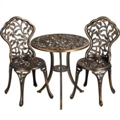 Yaheetech 3 Piece Patio Bistro Table Set, Bronze