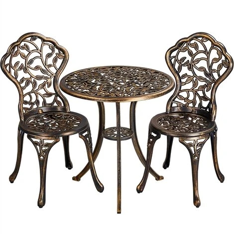 Yaheetech 3 Piece Patio Bistro Table Set, Bronze 3 Yaheetech 3 Piece Patio Bistro Table Set, Bronze