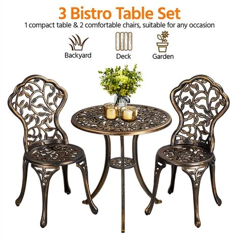 Yaheetech 3 Piece Patio Bistro Table Set, Bronze 5 Yaheetech 3 Piece Patio Bistro Table Set, Bronze - Image 3