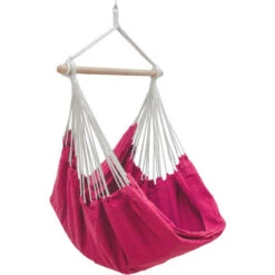 AMANKA Hammock Seat 2 People 150Kg XXL Swinging Cloth Chair 100% Cotton 185x130cm Hanging Fabric Swing Incl Swivel 360° Fuchsia