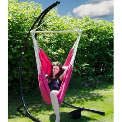 AMANKA Hammock Seat 2 People 150Kg XXL Swinging Cloth Chair 100% Cotton 185x130cm Hanging Fabric Swing Incl Swivel 360° Fuchsia -Outdoor Furniture Store 86549392 3