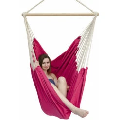 AMANKA Hammock Seat 2 People 150Kg XXL Swinging Cloth Chair 100% Cotton 185x130cm Hanging Fabric Swing Incl Swivel 360° Fuchsia -Outdoor Furniture Store 86549392 4
