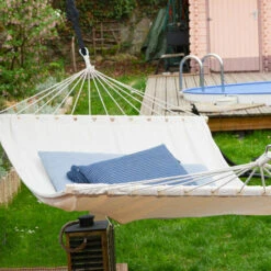 AMANKA XXL Double Hammock With Spreader-bars 200x120cm For Two People Beige -Outdoor Furniture Store 86609320 3