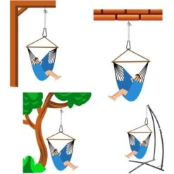 Fastening Kit For Hanging Chairs Suspended Swing Chair Hanging Hammock Chair Made Of Sturdy Metal Incl. Carabiner Eyebolt Rope Weight Bearing Capacity Ca 160 Kg -Outdoor Furniture Store 86609456 4