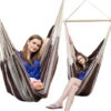AMANKA Hammock Seat 2 People 150Kg XXL Swinging Cloth Chair 100% Cotton 185x130cm Hanging Fabric Swing Incl Swivel 360° Brown Striped -Outdoor Furniture Store 86641160 1
