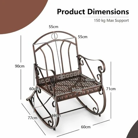 Outdoor Rocking Chair Patio Steel Rocker Seating W/ Ergonomic Backrest & Armrest 4 Outdoor Rocking Chair Patio Steel Rocker Seating W/ Ergonomic Backrest & Armrest - Image 2