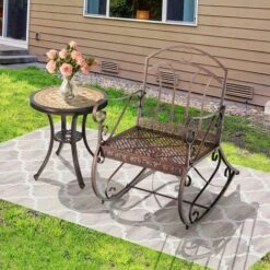 Outdoor Rocking Chair Patio Steel Rocker Seating W/ Ergonomic Backrest & Armrest 9 Outdoor Rocking Chair Patio Steel Rocker Seating W/ Ergonomic Backrest & Armrest -Outdoor Furniture Store 86996432 3