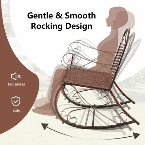 Outdoor Rocking Chair Patio Steel Rocker Seating W/ Ergonomic Backrest & Armrest 6 Outdoor Rocking Chair Patio Steel Rocker Seating W/ Ergonomic Backrest & Armrest - Image 4