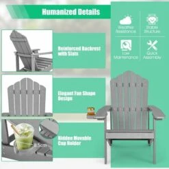 Outdoor Adirondack Chair Weather Resistant Patio Chair Sun Lounger With Cup Hold -Outdoor Furniture Store 87790867 5
