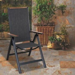 Grand Patio High Back Garden Chair Aluminium Folding Dining Chair With Sturdy Armrests, Adjustable 6-Position,Lightweight, Portable Chair For Indoor,Outdoor Loadable 150kg (Black) 9 Grand Patio High Back Garden Chair Aluminium Folding Dining Chair With Sturdy Armrests, Adjustable 6-Position,Lightweight, Portable Chair For Indoor,Outdoor Loadable 150kg (Black) -Outdoor Furniture Store 87813887 3