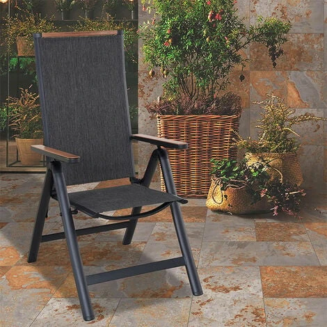 Grand Patio High Back Garden Chair Aluminium Folding Dining Chair With Sturdy Armrests, Adjustable 6-Position,Lightweight, Portable Chair For Indoor,Outdoor Loadable 150kg (Black) 5 Grand Patio High Back Garden Chair Aluminium Folding Dining Chair With Sturdy Armrests, Adjustable 6-Position,Lightweight, Portable Chair For Indoor,Outdoor Loadable 150kg (Black) - Image 3