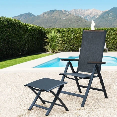 Grand Patio High Back Garden Chair Aluminium Folding Dining Chair With Sturdy Armrests, Adjustable 6-Position,Lightweight, Portable Chair For Indoor,Outdoor Loadable 150kg (Black) 6 Grand Patio High Back Garden Chair Aluminium Folding Dining Chair With Sturdy Armrests, Adjustable 6-Position,Lightweight, Portable Chair For Indoor,Outdoor Loadable 150kg (Black) - Image 4