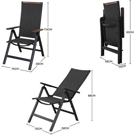 Grand Patio High Back Garden Chair Aluminium Folding Dining Chair With Sturdy Armrests, Adjustable 6-Position,Lightweight, Portable Chair For Indoor,Outdoor Loadable 150kg (Black) 7 Grand Patio High Back Garden Chair Aluminium Folding Dining Chair With Sturdy Armrests, Adjustable 6-Position,Lightweight, Portable Chair For Indoor,Outdoor Loadable 150kg (Black) - Image 5