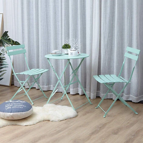 Grand Patio Bistro Set 3 Pieces, Rust-Resistant 2 Chairs And 1 Table, Sturdy Steel Frame, Foldable Garden Furniture Set (Mint Green) 4 Grand Patio Bistro Set 3 Pieces, Rust-Resistant 2 Chairs And 1 Table, Sturdy Steel Frame, Foldable Garden Furniture Set (Mint Green) - Image 2