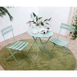 Grand Patio Bistro Set 3 Pieces, Rust-Resistant 2 Chairs And 1 Table, Sturdy Steel Frame, Foldable Garden Furniture Set (Mint Green) 9 Grand Patio Bistro Set 3 Pieces, Rust-Resistant 2 Chairs And 1 Table, Sturdy Steel Frame, Foldable Garden Furniture Set (Mint Green) -Outdoor Furniture Store 87813904 3
