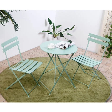 Grand Patio Bistro Set 3 Pieces, Rust-Resistant 2 Chairs And 1 Table, Sturdy Steel Frame, Foldable Garden Furniture Set (Mint Green) 5 Grand Patio Bistro Set 3 Pieces, Rust-Resistant 2 Chairs And 1 Table, Sturdy Steel Frame, Foldable Garden Furniture Set (Mint Green) - Image 3
