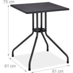 Relaxdays Garden Table, HxWxD: 75x61x61 Cm, Wooden-look Balcony, Plastic, Metal, Square, Patio, Black -Outdoor Furniture Store 87898848 4