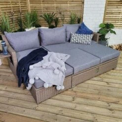 Samuel Alexander 6 Seater 4PC Brown Rattan Chair Garden Sofa Set Daybed With Glass Table Coffee Top Includes Modular Design Rattan Furniture With Seat For Balcony Furniture -Outdoor Furniture Store 88002873 3