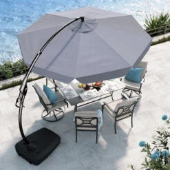 Grand Patio 300CM Cantilever Umbrella With Base, Deluxe NAPOLI Curvy Aluminum Offset Umbrella, Crank Lift Operating, Parasol Umbrella For Pool, Garden, Outdoor, UV 50+ (Grey) -Outdoor Furniture Store 88035411 4