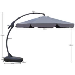 Grand Patio 300CM Cantilever Umbrella With Base, Deluxe NAPOLI Curvy Aluminum Offset Umbrella, Crank Lift Operating, Parasol Umbrella For Pool, Garden, Outdoor, UV 50+ (Grey) -Outdoor Furniture Store 88035411 5