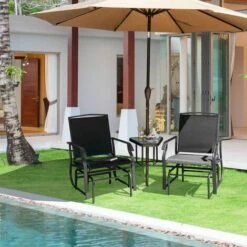 3PCS Rocking Chair & Table Set Garden Bistro Set Glider Rocker W/ Umbrella Hole -Outdoor Furniture Store 88068354 3