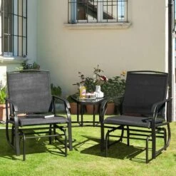 3PCS Rocking Chair & Table Set Garden Bistro Set Glider Rocker W/ Umbrella Hole -Outdoor Furniture Store 88068354 4