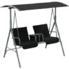 Outsunny 2 Person Covered Patio Swing With Pivot Table & Storage Console Black -Outdoor Furniture Store 88589730 1