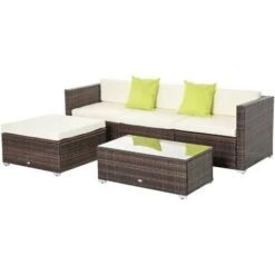 Outsunny 5 Pieces Rattan Sofa Set Wicker Sectional Cushion Patio Brown