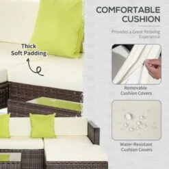 Outsunny 5 Pieces Rattan Sofa Set Wicker Sectional Cushion Patio Brown -Outdoor Furniture Store 8860963 5