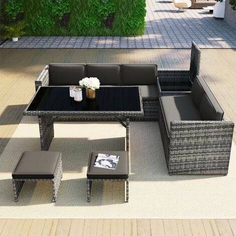 7 Seater Rattan Garden Dining Set Garden Furniture Set Garden Lounge Outdoor Corner Sofa With Storage Box & 2 Stools 3 7 Seater Rattan Garden Dining Set Garden Furniture Set Garden Lounge Outdoor Corner Sofa With Storage Box & 2 Stools